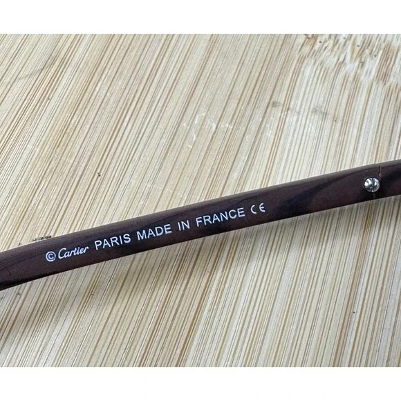 Cartier Platinum Men's Eyeglasses 54-19-140 Half Rim Wooden Temples FRAMES ONLY